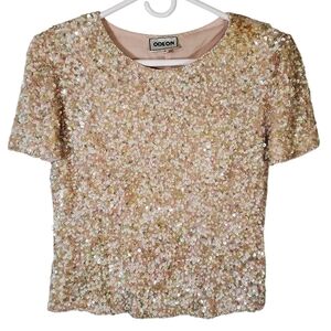 🟢7431 * Odeon Sequin Silk Blouse White Light Pink Pale Blue Size 8 Vintage 80s